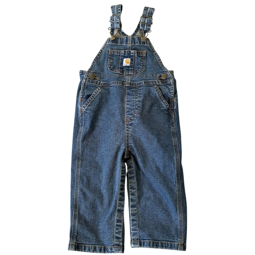 Carhartt kids Blue Denim Bib Overalls Medium Wash 18M Workwear Utility Unisex